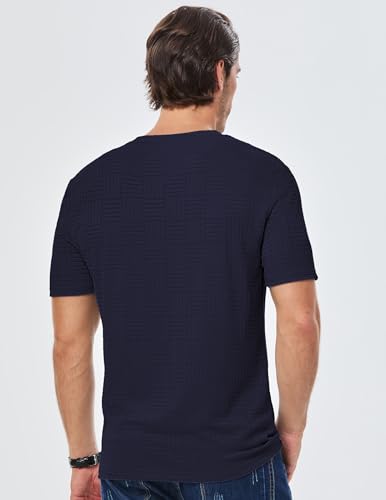 Image of JMIERR Mens T-Shirt Casual Stretch Solid Crewneck Short Sleeve Tees Textured Shirts