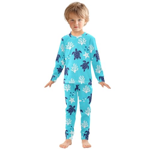 Pajama Sets Long Sleeve Turtle Coral Starfish Pattern Soft Comfy Sleepwear 2 Piece PJS 3-8T2