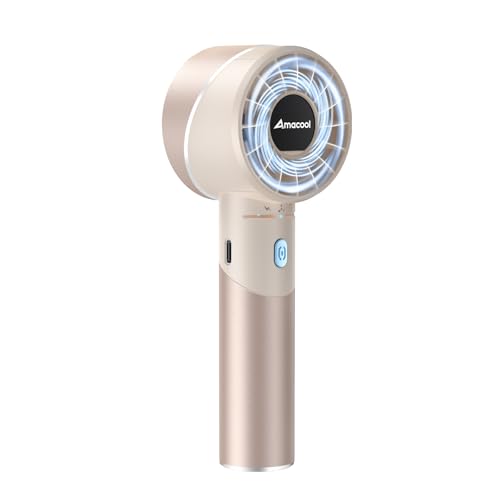 Image of AMACOOL Portable Handheld Turbo Fan, 4 Speeds Wind with Cool Metal Body, 17Hrs Runtime Rechargeable Battery Personal Fan, Mini Pocket Fans for Girl Woman Man Travel Makeup Camping Outdoor-Beige