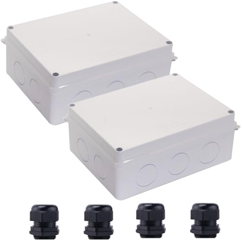 Image of Junction Box, 2Pcs Reserved Holes Electrical Boxes Waterproof IP65 ABS Plastic Electrical Power Cord Enclosure Project Box White 7.9 x 6.1 x 3.1 inch(200x155x80mm)