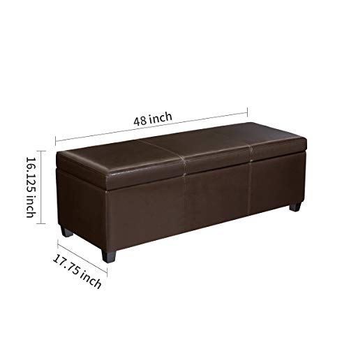 FIRST HILL FHW Madison Rectangular Faux Leather Storage Ottoman Bench, Large, Espresso Brown by FIRST HILL FHW - Image 6