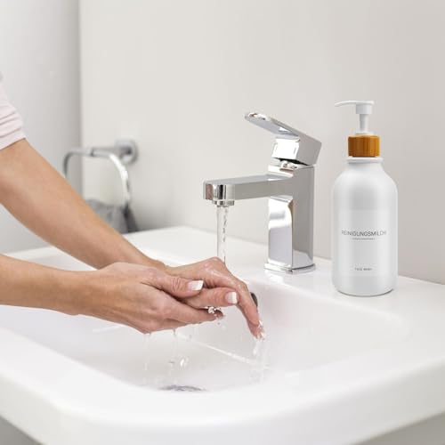 3 Stück 500ml Seifenspender mit 22 Weißen Etiketten Lotionspender aus PET-Kunststoff Leere Flasche Geeignet für Badezimmer(Weiße)