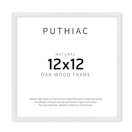 puthiac 12x12 White Oak Wood Picture Frame - Minimalist 12x12 Poster Frame, 12"x12" Picture Frame Wood, Natural Solid Wooden Picture Frames for Wall Art Photo and Prints (1 Pack, White)