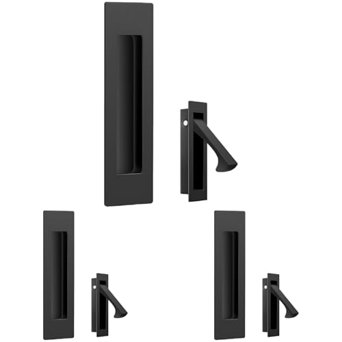 Herraje para puerta corrediza, tirador empotrado de acero inoxidable cepillado en negro, 3.15 x 0.87 pulgadas, diseño contemporáneo para puertas corredizas miniatura 1