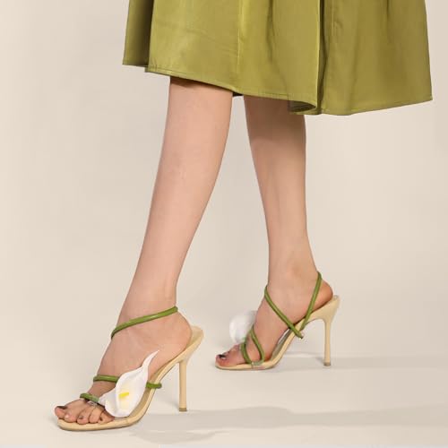 Flower High Heels for Women Calla Lily Open Toe Floral Stilettos Heels Sexy Strappy Wedding Birthday Dressy Heeled Sandals3