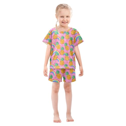 ALAZA Pineapple Rainbow Star Cartoon Pajamas Short Sleeve 2 Piece Sleepwear Top and Bottom Pajama Set Unisex3