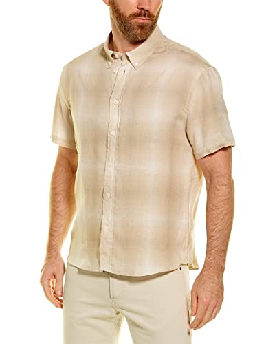 Billy Reid Men's S/S Murphy Shirt, Tan/Ivory, Small
