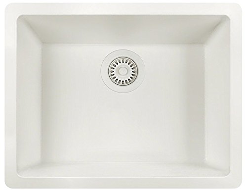 MR Direct 808-W-CFL White Dual-Mount Granite 21-5/8 in. Single Bowl Kitchen Sink Matching Flange, 1 Colored