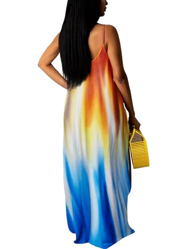 Image of Summer Dresses for Women Spaghetti Strap Beach Floor Length Maxi Sundresses | Floral Print,Casual,with Pockets
