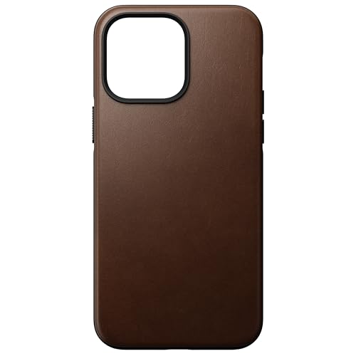 NOMAD Modern Leather Case für iPhone 14 Pro Max | Schutzhülle aus Polycarbonat und hochwertigem Echtleder | MagSafe-kompatibel | Farbe: Braun