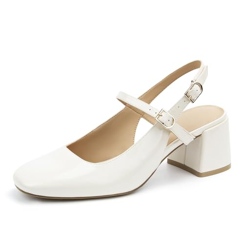 Image of AprCoco Womens Mary Jane Chunky Low Block Heels Pumps Square Toe Buckle Strap Wedding Party Dress Shoes