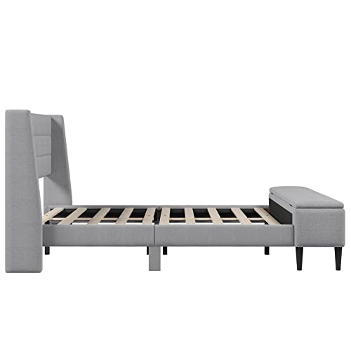 Queen Bed Frame With Ottoman Storage, Tufted Platform Bed Frame Queen Size Upholstered Storage Bed, No Box Spring, Grey #TOP6