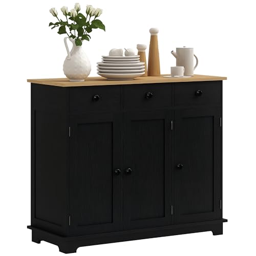 HOMCOM Sideboard Buffet Cabinet Solid Wood Countertop White | Modern Kitchen Storage Coffee Bar Cabinet 2 Drawers Doors Adjustable Shelf product thumbnail 12