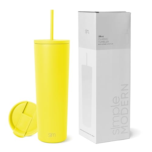 Image of Simple Modern Insulated Tumbler with Lid and Straw | Iced Coffee Cup Reusable Stainless Steel Water Bottle Travel Mug | Gifts for Women Men Her Him | Classic Collection | 28oz | Canary