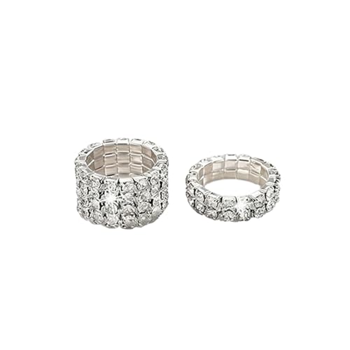 Floruvia 2Pcs Bagues Élastiques Femme Cristal, Doré Argenté Élastique Réglable, Strass Étincelants Empilables, Léger Hypoallergénique Bijoux Doigt...
