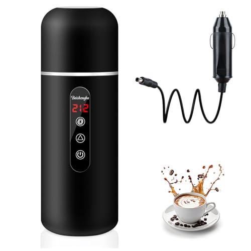 Car Kettle, 12V/24V Portable Electric Travel Kettle 420ML & 304 Stainless Steel Water Boiler with Built-in Magnetic Induction Stirring Temperature Adjustable Bottle Warmer for Tea Coffee Milk
