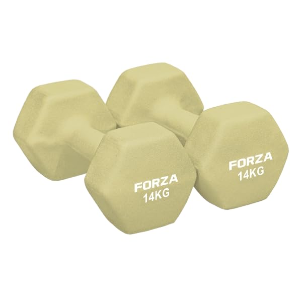 FORZA Neoprene Hex Dumbbells | Pair of Dumbbells with Non-Slip Grip – Ergonomic Design for Strength Training & Home Workouts – Available in Multiple Weights (14kg)