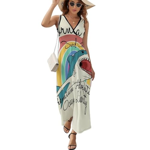 Robe col V sans manches au motif requin arc-en-ciel original et coloré