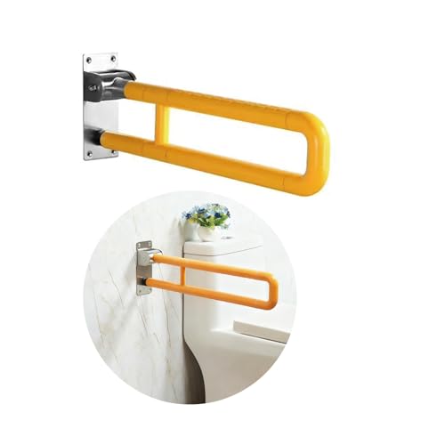 トイレ手すり 安全手すり 折りたたみ式 浴室用 バスルーム 高齢者 介護 滑り止め 夜光機能 立ち上がり補助 壁掛け式 ABS ステンレス 耐荷重300kg コンパクト 省スペース (オレンジ,70cm,支?無し)
