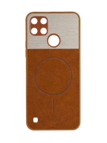 Image of Bintage Mac Safe Design Hard Slim Back Case | Soft Border Camera Protect | Dual PU Leather Finish Back Cover Compatible for Realme C25Y /Realme C21Y - White & Brown