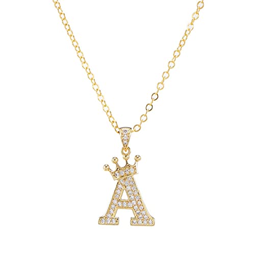 LILY123 Collares con Iniciales de Oro para Mujeres y niñas, Collar con Colgante de Letra de Corona de circón a la Moda, Cadena de suéter, Cadena de clavícula, Regalos de joyería Cover