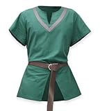 KUOIN Medieval Tunic with Belt, Linen Shirt Renaissance Pirate Cosplay Top Costume