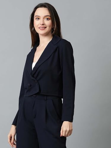 Image of KOTTY Women's Solid Single Breasted Casual Blazer Navy Blue
