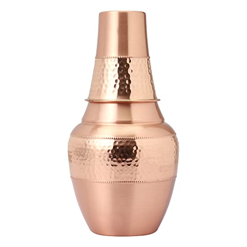 Pure Copper Bedside Water Carafe with Tumbler, For Ayurveda Health Benefits - Capacity - 1.4 Lt. (47.3 US Fluid Ounce)