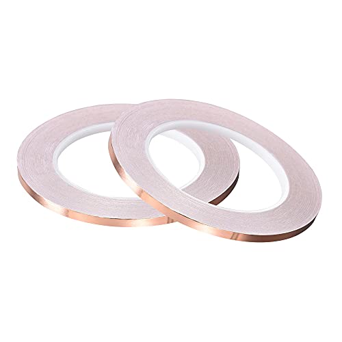 Image of uxcell Single-Sided Conductive Tape Copper Foil Tape Adhesive 5mm x 30m /98.4ft for Guitar,EMI Shielding Crafts, Electrical Repairs 2pcs