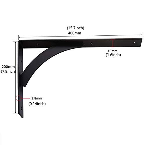 Supports d'étagère suspendue support d'angle en acier noir 400x200 mm