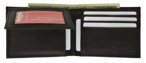 MARSHAL Wallet Genuine Leather Men Bifold Flap Up Wallet Hidden Money Pocket (Black)