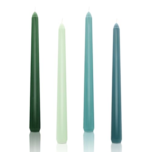 Tapered Dinner Candles, 10'' Gradient Candle Sticks, Non Drip Odourless 7 Hour Burn Time for Wedding Halloween Christmas Home Birthday Party Decor 4Pcs (Green Tapered Candles)