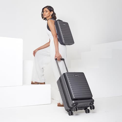 Image of Assembly Premium Polycarbonate Cabin Trolley Bag & Laptop Backpack Combo for Travel - Fits Up to 15.6 inch Laptop, Water-Resistant 50L Trolley + 12L Backpack for Men and Women | StarkPro Edge - Grey