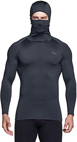TSLA Men’s Thermal Compression Shirts Hoodie with Mask, Long Sleeve Winter Sports Base Layer Top, Active Running Shirt