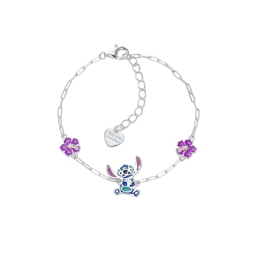 Bracelet Disney Stitch pour Fille en Argent, Longueur 13-17 cm, Bijoux Disney