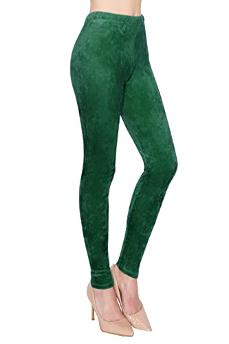 ALWAYS Women s Stretch Velvet Leggings - Premium Soft Warm Winter Solid Basic Pants Hunter Green One Size