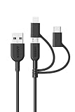 Anker PowerLine II 3-in-1 ケーブル (ライトニング/USB-C/Micro USB端子) MFi認証 iPhone / Android 各種対応 (0.9m ブラック)
