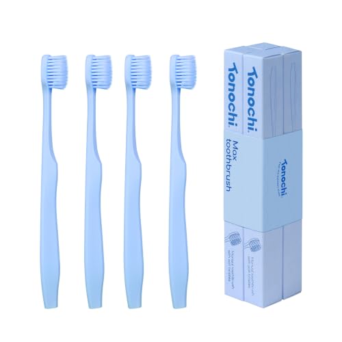 Tonochi Extra Soft Bristle Toothbrushes for Adults, 4-Pack, Blue
