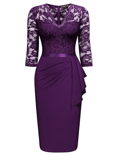 Image of Miusol Women's Retro V Neck Floral Lace Ruffle Style Cocktail Party Dress