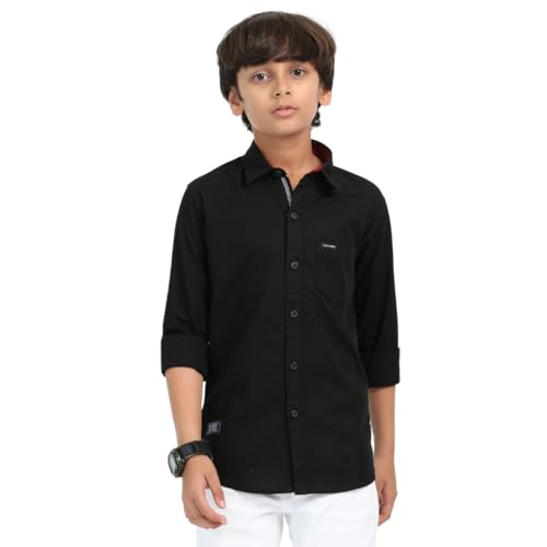 Image of ROCKET SCIENCE Boys Single Pocket Shirt | Regular Fit, Spread Collar, Full Sleeves, 100% Cotton Linen Fabric Royal Blue