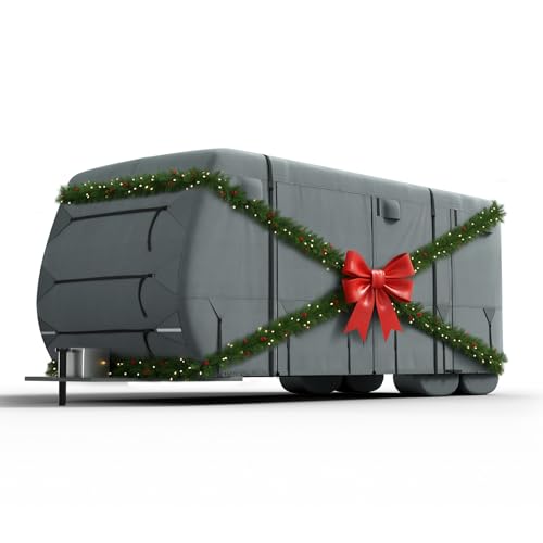 KING BIRD RV Cover, Heavy Duty 5-Layer Snow Protection, Fits 24-27ft Travel Trailers Campers, with Adhesive Repair Patches,Windproof Straps&Tire Covers