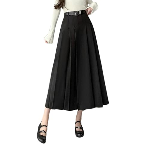 Women's Vintage Solid Color Pleated Skirts High Waist Casual Mid Length Women A-Line Skirts