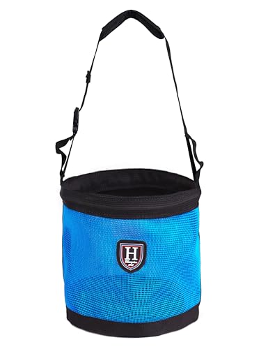 Harrison Howard Horse Muzzle Feed Bag Nylon Mesh Grain Feed Bag with Padded Neck Strap Adjustable Belt Blue Medium