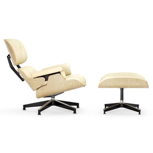 Image of Mid Century Modern Top Grain Leather Chaise Lounge Chair & Ottoman