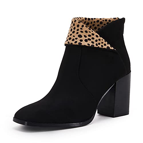 LAICIGO Women's Closed Toe Ankle Boots Mid Stacked Chunky Heel Slip On Booties With Back Zipper