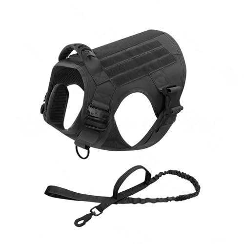 RUNCAN 大型犬 戦術ハーネス軍事K9使役犬 モールは簡単にオフに置くバックル何引いフロントクリップ金属 権利が確定 (2点セット,M,ブラック)