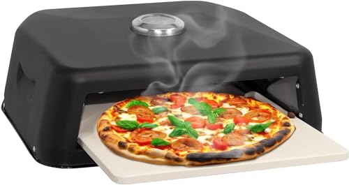Trendi Grill Top BBQ Pizza Oven | Pizza Stone Included for Electric Charcoal & Barbecue Grills Temperature Gauge Carry Handles for up to 12 Pizzas | Pizza Naan Bread Meat Fish & Veg