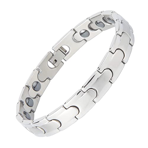 Magnetarmband für Herren Edelstahl Silber Herrenarmband Starker 3000 Gauss Magnet Magnetfeldtherapie Armband Magnetisches Armband für Herren