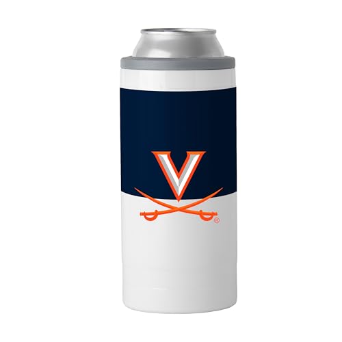 Logo Brands NCAA Virginia Cavaliers 12 oz Stainless Steel Slim Can Coolie - Double-Wall Vacuum Insulated Drink Holder With Sleek Two-Tone Design - Insulated Cooler For Hard Seltzers, Beer & More