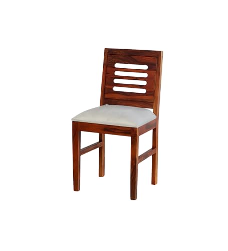 Image of Solid Sheesham Wood Urban Dining Chairs with Cushion Seat Set of Two for Dining Room | Study Room | Finish Color - Teak Finish |